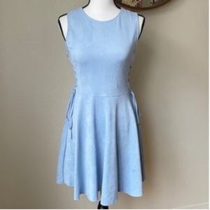 Design Lab Suede Light Blue Fit and Flare Dress with Lace Up Sides Size Large